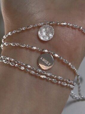 #NEW 925 Sterling Silver Shiny Lucky Coin Bracelet